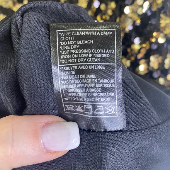 Betsy Johnson Tigress Sequin Cocktail Mini Dress Gold Black Party Holiday Sz M - Picture 9 of 13